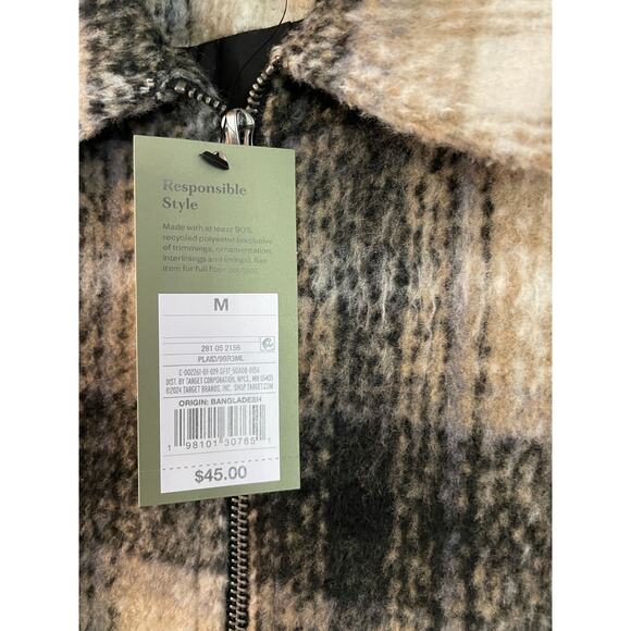 NWT Goodfellow Zip Front Size Medium Plaid Jacket w/pockets PTP 23” Length 26” - Picture 8 of 9